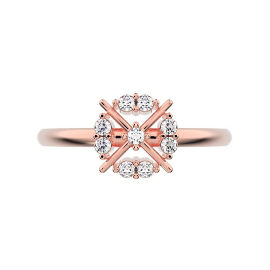 0.09 ct Round Cut Moissanite dainty Minimalist star cluster halo criss cross circle light 14K / 18K Solid Rose Gold everyday ring