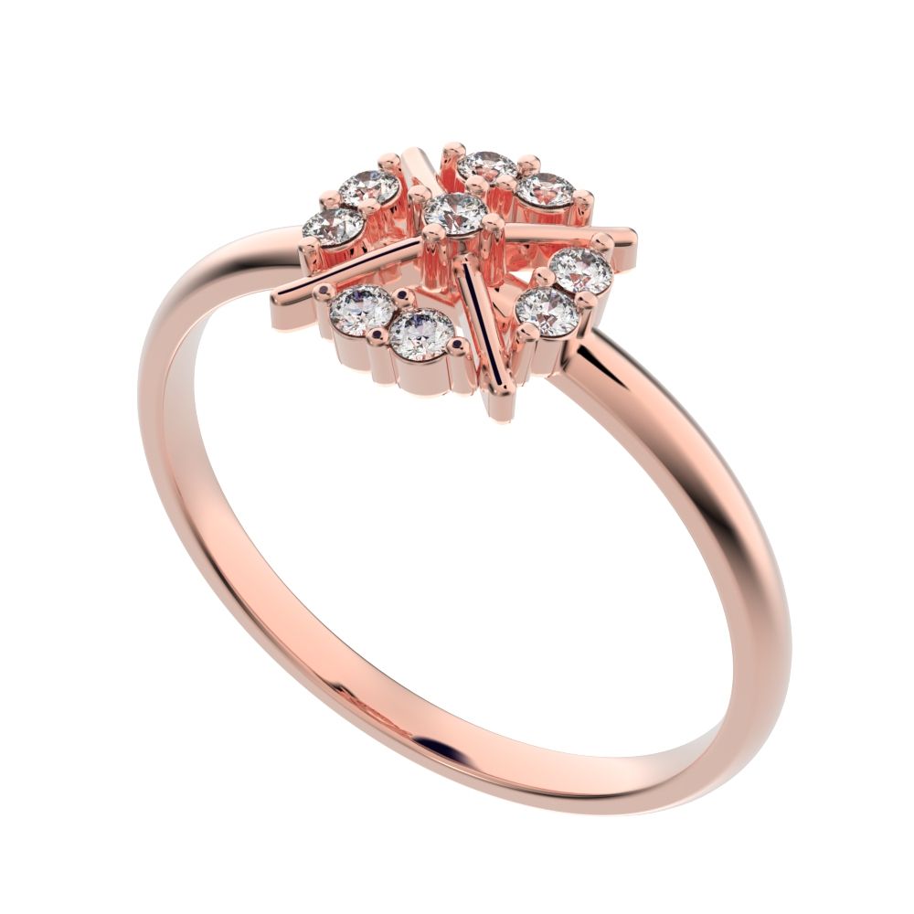 0.09 ct Round Cut Moissanite dainty Minimalist star cluster halo criss cross circle light 14K / 18K Solid Rose Gold everyday ring
