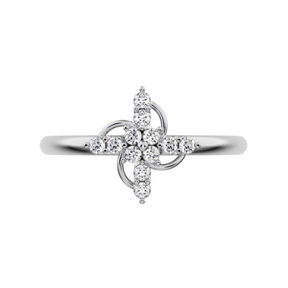 0.12 ct Round Cut Simulated Clear Diamond dainty Minimalist star cluster halo floral circle light 14K / 18K Solid White Gold everyday ring