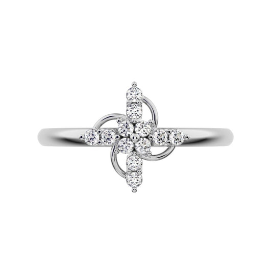 0.12 ct Round Cut Moissanite dainty Minimalist star cluster halo floral circle light 14K / 18K Solid White Gold everyday ring