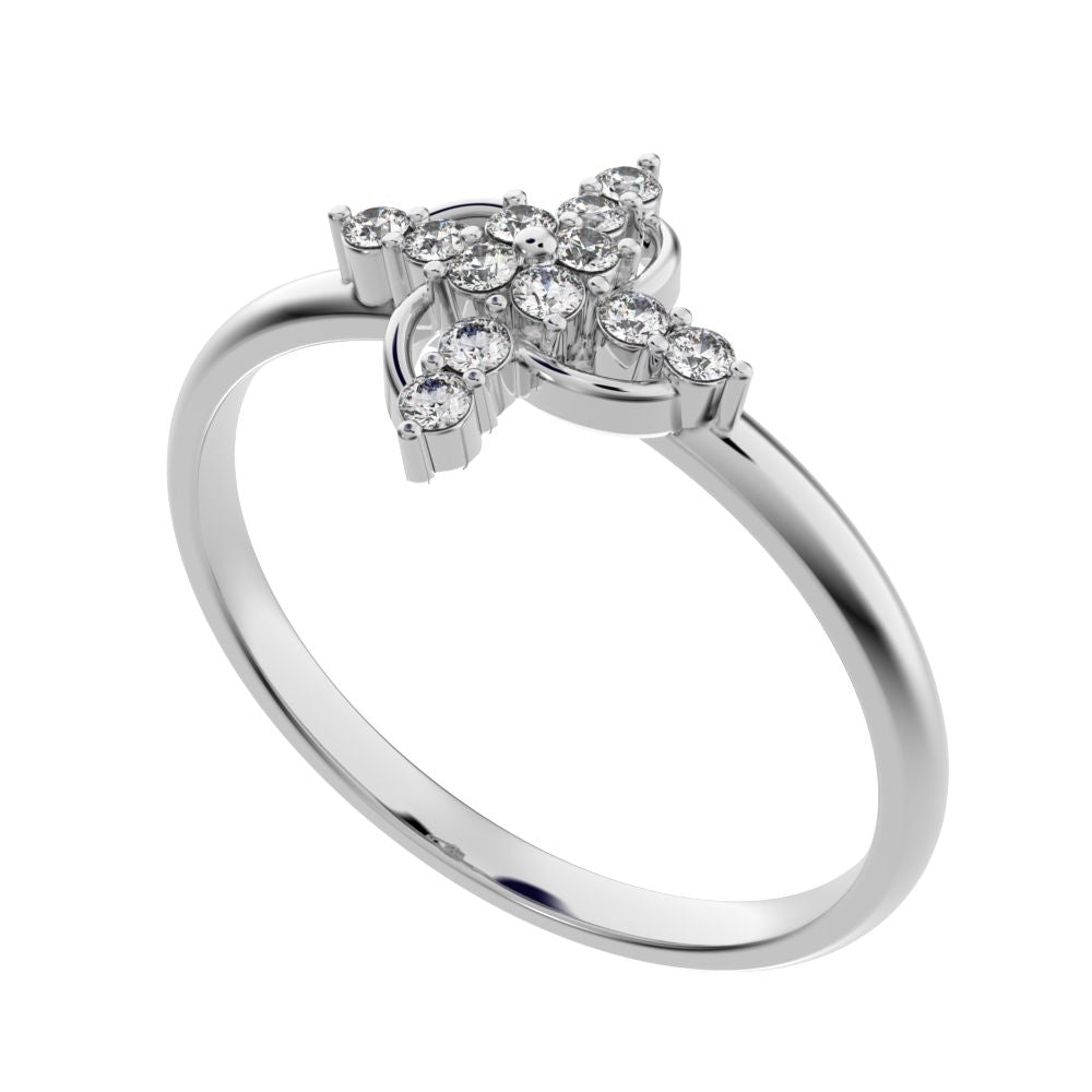 0.12 ct Round Cut Simulated Clear Diamond dainty Minimalist star cluster halo floral circle light 14K / 18K Solid White Gold everyday ring