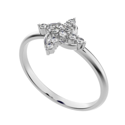 0.12 ct Round Cut Moissanite dainty Minimalist star cluster halo floral circle light 14K / 18K Solid White Gold everyday ring
