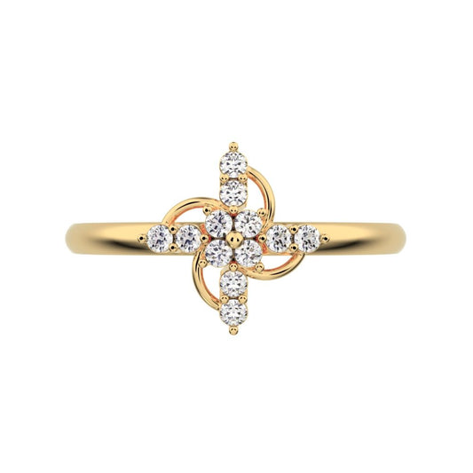 0.12 ct Round Cut Simulated Clear Diamond dainty Minimalist star cluster halo floral circle light 14K / 18K Solid Yellow Gold everyday ring