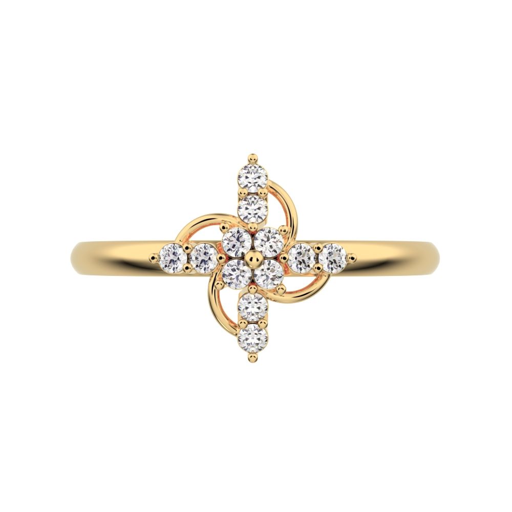0.12 ct Round Cut Moissanite dainty Minimalist star cluster halo floral circle light 14K / 18K Solid Yellow Gold everyday ring