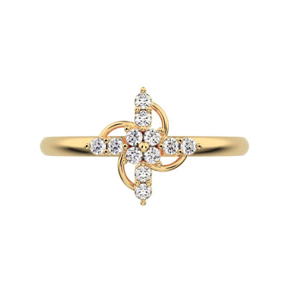 0.12 ct Round Cut Moissanite dainty Minimalist star cluster halo floral circle light 14K / 18K Solid Yellow Gold everyday ring