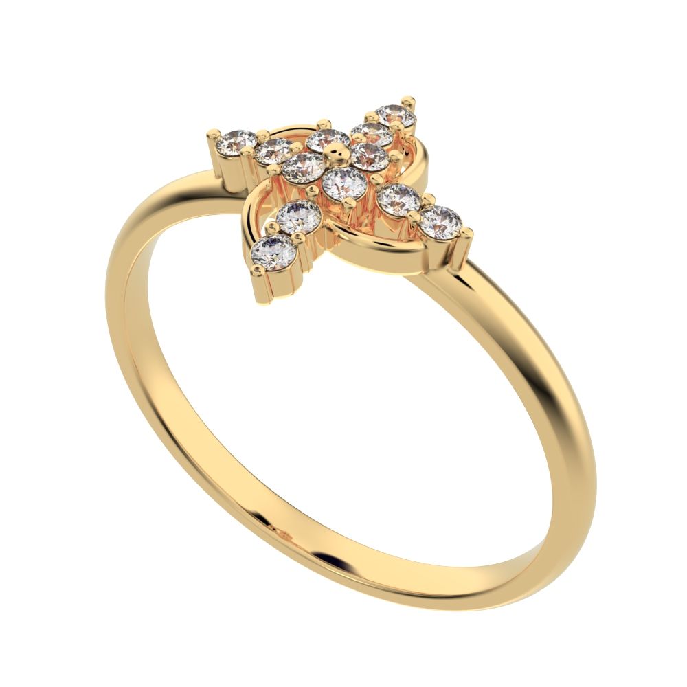 0.12 ct Round Cut Moissanite dainty Minimalist star cluster halo floral circle light 14K / 18K Solid Yellow Gold everyday ring