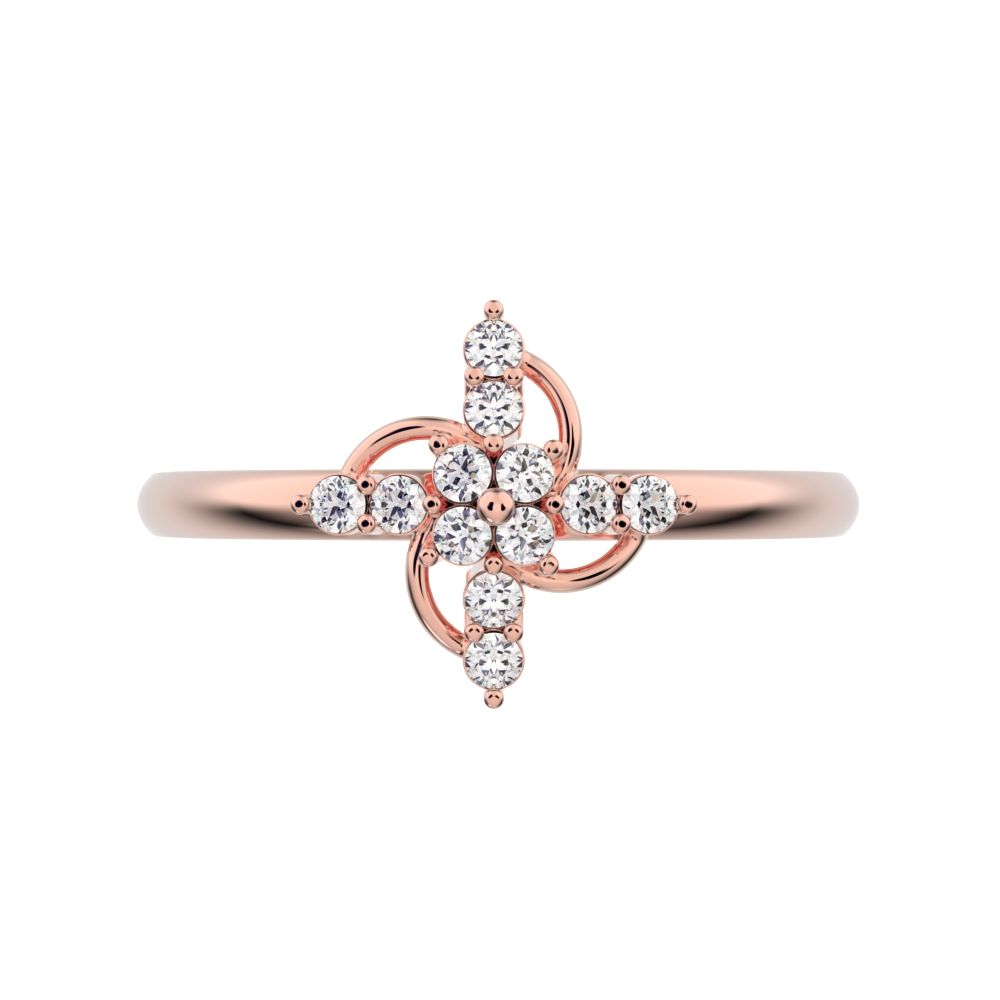 0.12 ct Round Cut Moissanite dainty Minimalist star cluster halo floral circle light 14K / 18K Solid Rose Gold everyday ring