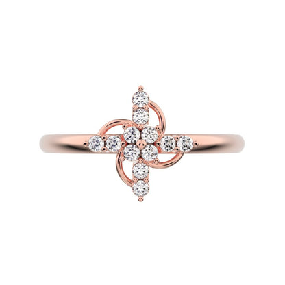 0.12 ct Round Cut Moissanite dainty Minimalist star cluster halo floral circle light 14K / 18K Solid Rose Gold everyday ring