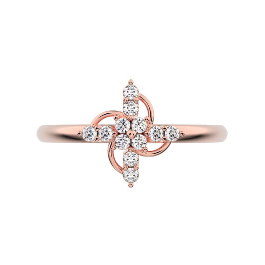 0.12 ct Round Cut Moissanite dainty Minimalist star cluster halo floral circle light 14K / 18K Solid Rose Gold everyday ring