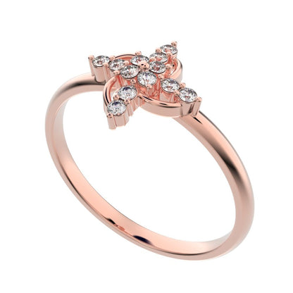 0.12 ct Round Cut Simulated Clear Diamond dainty Minimalist star cluster halo floral circle light 14K / 18K Solid Rose Gold everyday ring
