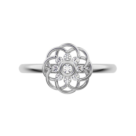 0.075 ct Round Cut Moissanite dainty Minimalist star cluster halo floral Intertwined light 14K / 18K Solid White Gold everyday ring