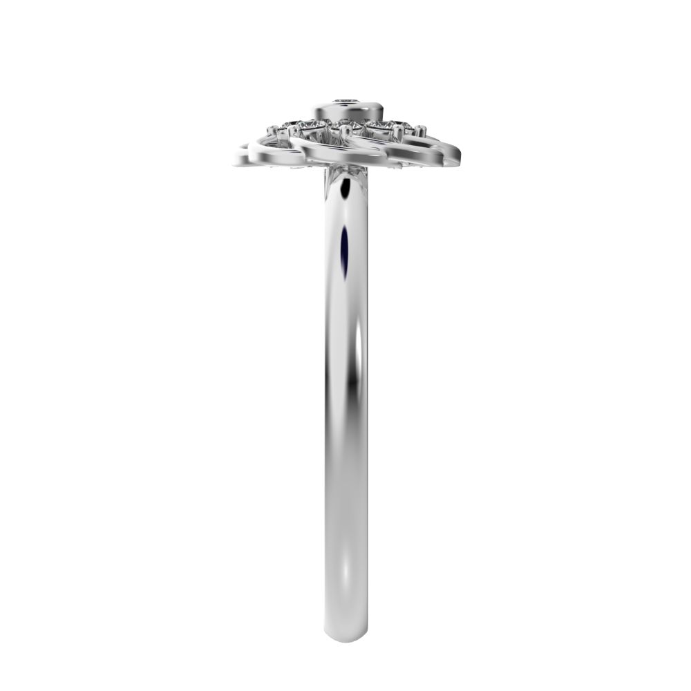 0.075 ct Round Cut Moissanite dainty Minimalist star cluster halo floral Intertwined light 14K / 18K Solid White Gold everyday ring