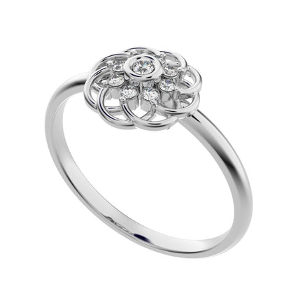 0.075 ct Round Cut Simulated Clear Diamond dainty Minimalist star cluster halo floral Intertwined 14K / 18K Solid White Gold everyday ring