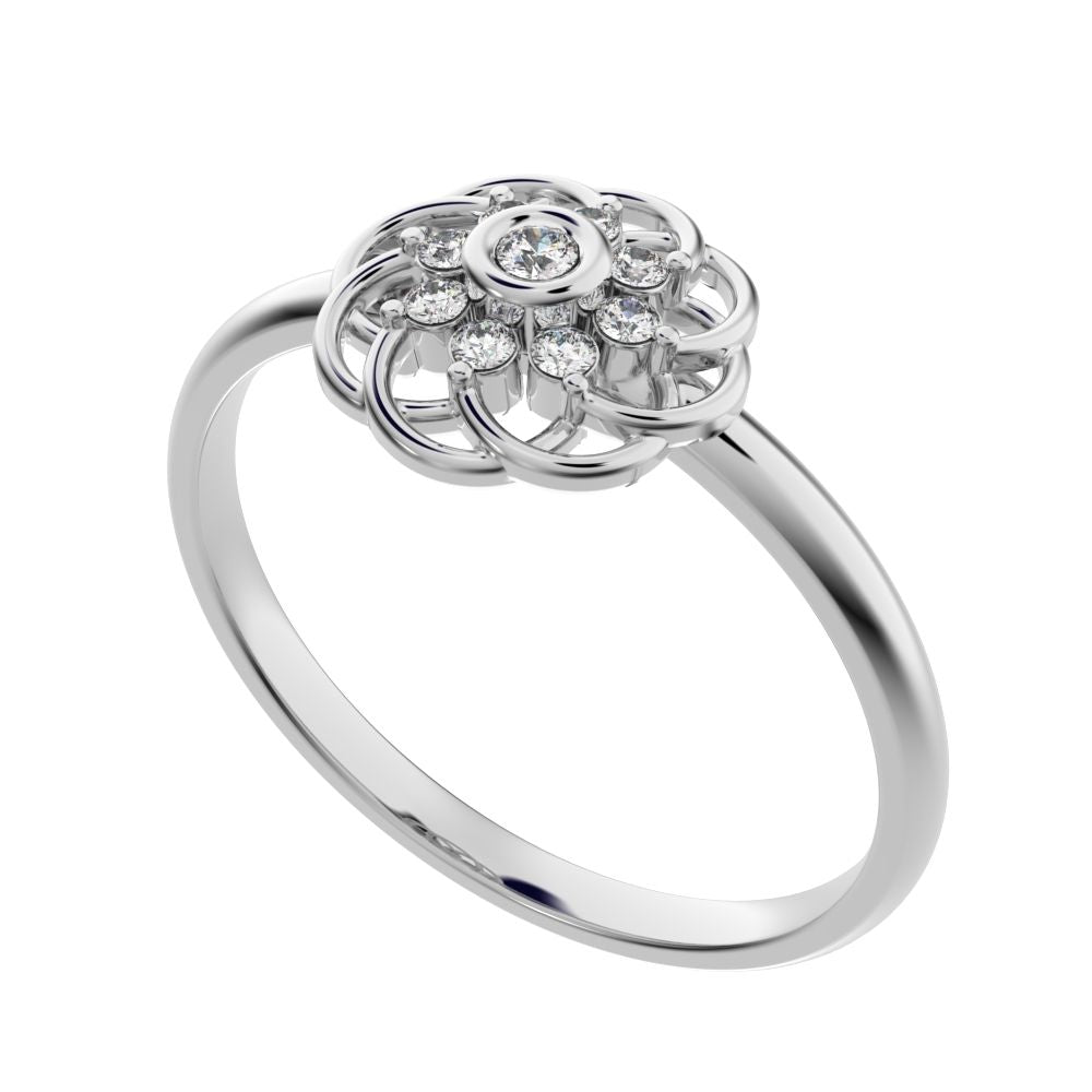 0.075 ct Round Cut Moissanite dainty Minimalist star cluster halo floral Intertwined light 14K / 18K Solid White Gold everyday ring