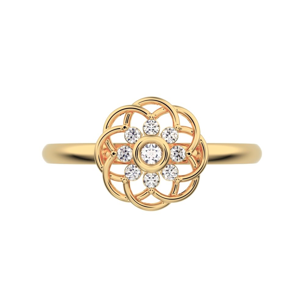 0.075 ct Round Cut Simulated Clear Diamond dainty Minimalist star cluster halo floral Intertwined 14K / 18K Solid Yellow Gold everyday ring