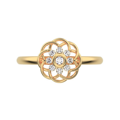 0.075 ct Round Cut Moissanite dainty Minimalist star cluster halo floral Intertwined light 14K / 18K Solid Yellow Gold everyday ring