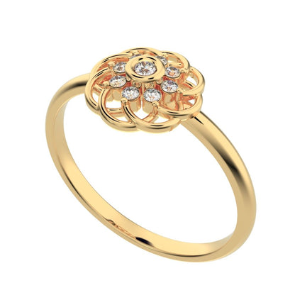 0.075 ct Round Cut Simulated Clear Diamond dainty Minimalist star cluster halo floral Intertwined 14K / 18K Solid Yellow Gold everyday ring