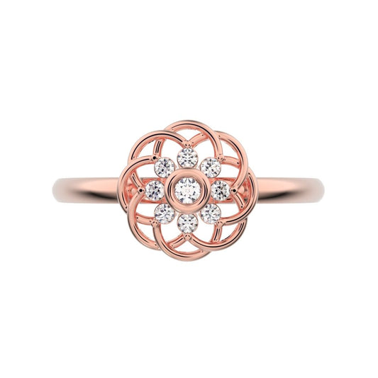 0.075 ct Round Cut Simulated Clear Diamond dainty Minimalist star cluster halo floral Intertwined 14K / 18K Solid Rose Gold everyday ring