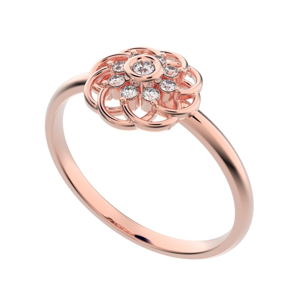 0.075 ct Round Cut Moissanite dainty Minimalist star cluster halo floral Intertwined light 14K / 18K Solid Rose Gold everyday ring