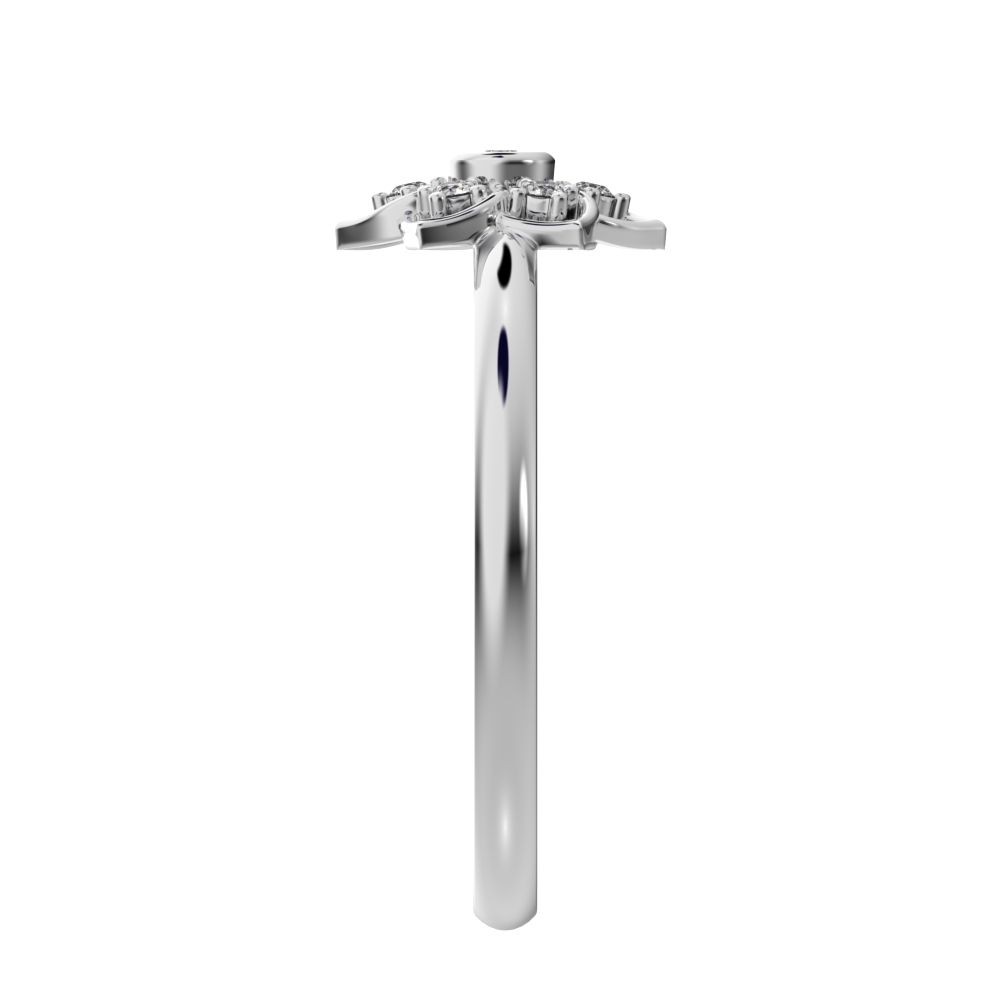 0.06 ct Round Cut Simulated Clear Diamond dainty Minimalist star cluster halo floral bezel light 14K / 18K Solid White Gold everyday ring