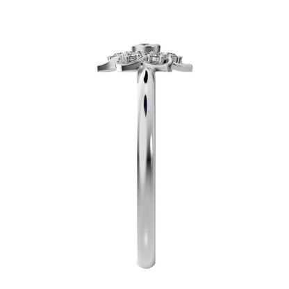 0.06 ct Round Cut Simulated Clear Diamond dainty Minimalist star cluster halo floral bezel light 14K / 18K Solid White Gold everyday ring