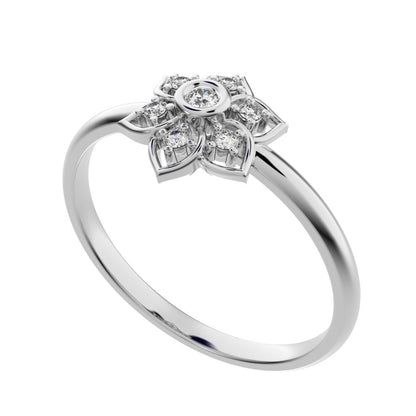 0.06 ct Round Cut Moissanite dainty Minimalist star cluster halo floral bezel light 14K / 18K Solid White Gold everyday ring