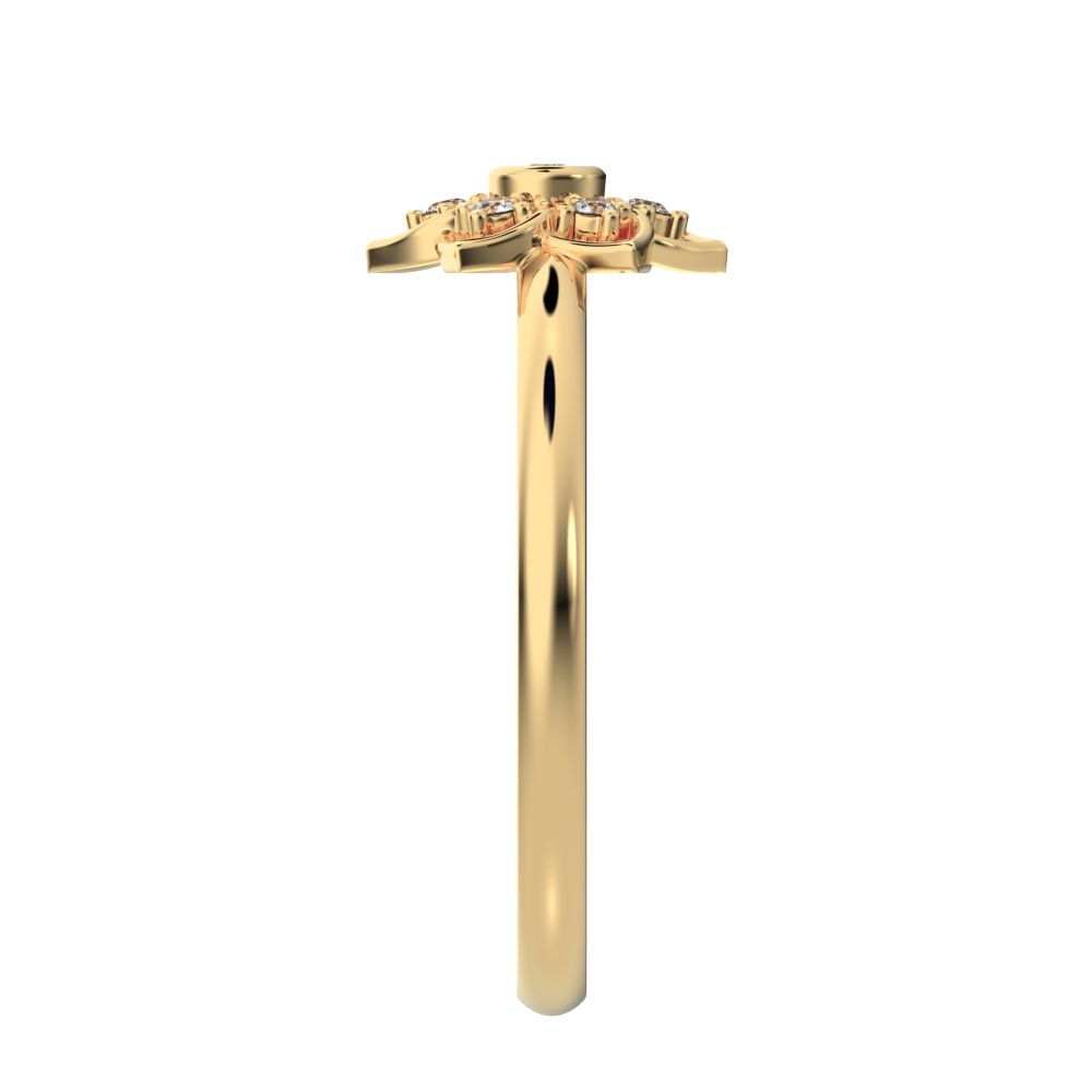 0.06 ct Round Cut Simulated Clear Diamond dainty Minimalist star cluster halo floral bezel light 14K / 18K Solid Yellow Gold everyday ring