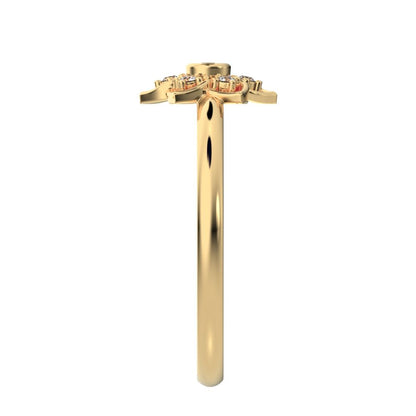 0.06 ct Round Cut Simulated Clear Diamond dainty Minimalist star cluster halo floral bezel light 14K / 18K Solid Yellow Gold everyday ring