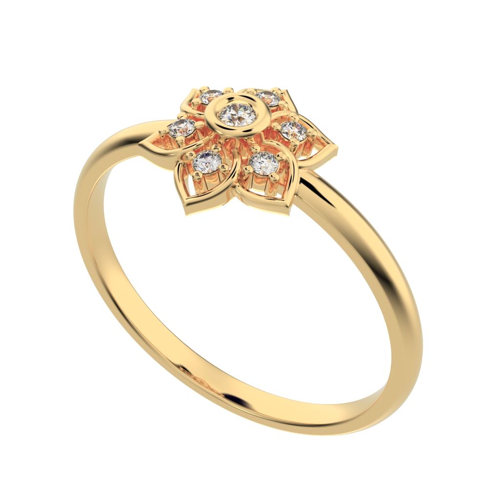 0.06 ct Round Cut Simulated Clear Diamond dainty Minimalist star cluster halo floral bezel light 14K / 18K Solid Yellow Gold everyday ring