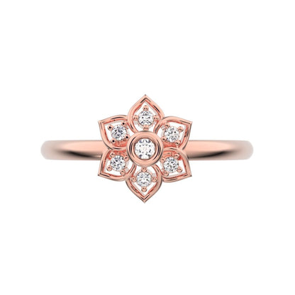0.06 ct Round Cut Simulated Clear Diamond dainty Minimalist star cluster halo floral bezel light 14K / 18K Solid Rose Gold everyday ring