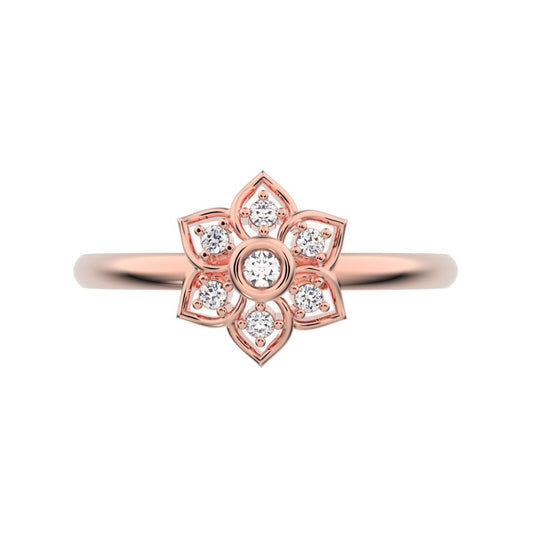 0.06 ct Round Cut Simulated Clear Diamond dainty Minimalist star cluster halo floral bezel light 14K / 18K Solid Rose Gold everyday ring