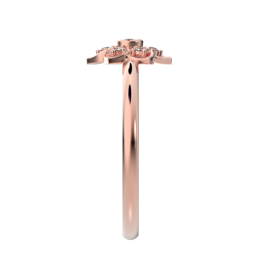 0.06 ct Round Cut Moissanite dainty Minimalist star cluster halo floral bezel light 14K / 18K Solid Rose Gold everyday ring