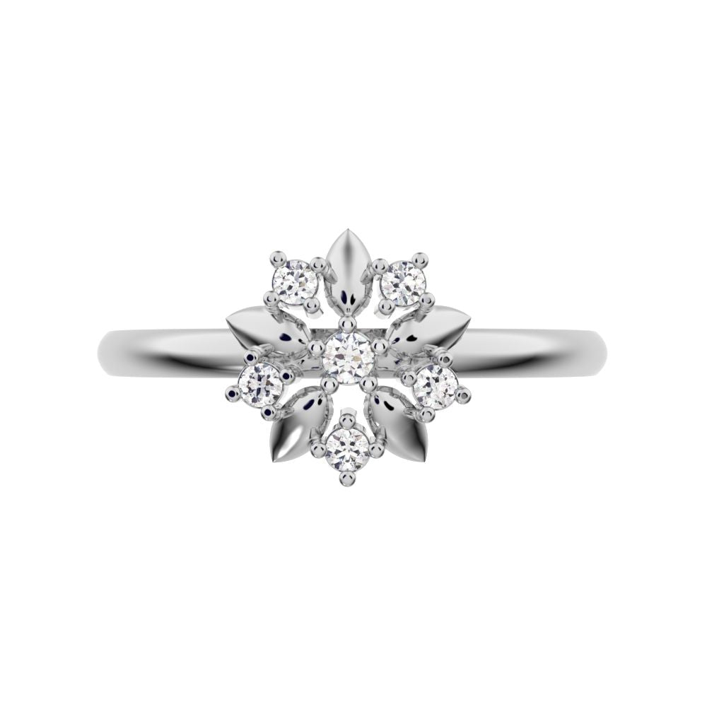 0.065 ct Round Cut Simulated Clear Diamond dainty Minimalist star cluster halo floral eye petal 14K / 18K Solid White Gold everyday ring