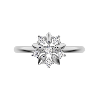 0.065 ct Round Cut Simulated Clear Diamond dainty Minimalist star cluster halo floral eye petal 14K / 18K Solid White Gold everyday ring