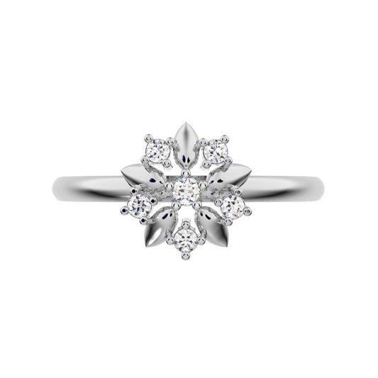 0.065 ct Round Cut Simulated Clear Diamond dainty Minimalist star cluster halo floral eye petal 14K / 18K Solid White Gold everyday ring