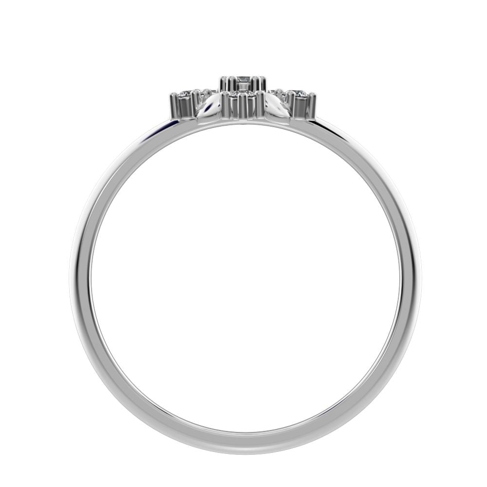 0.065 ct Round Cut Moissanite dainty Minimalist star cluster halo floral eye petal 14K / 18K Solid White Gold everyday ring
