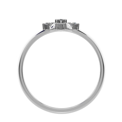0.065 ct Round Cut Moissanite dainty Minimalist star cluster halo floral eye petal 14K / 18K Solid White Gold everyday ring