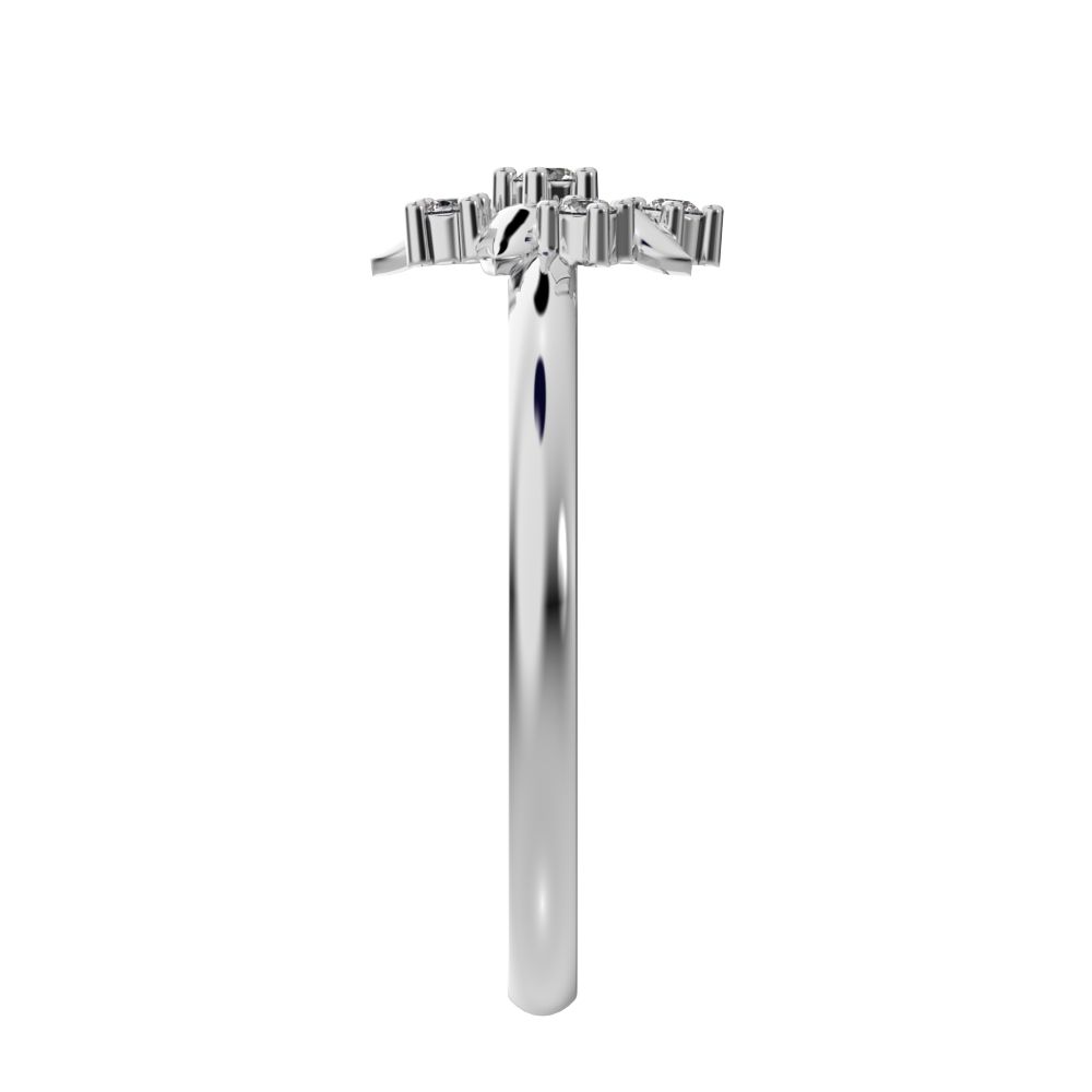 0.065 ct Round Cut Moissanite dainty Minimalist star cluster halo floral eye petal 14K / 18K Solid White Gold everyday ring