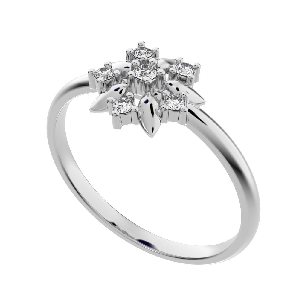 0.065 ct Round Cut Moissanite dainty Minimalist star cluster halo floral eye petal 14K / 18K Solid White Gold everyday ring