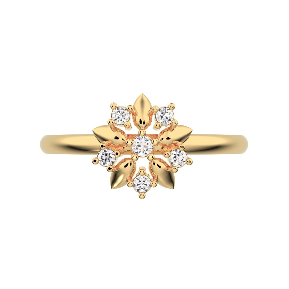 0.065 ct Round Cut Moissanite dainty Minimalist star cluster halo floral eye petal 14K / 18K Solid Yellow Gold everyday ring