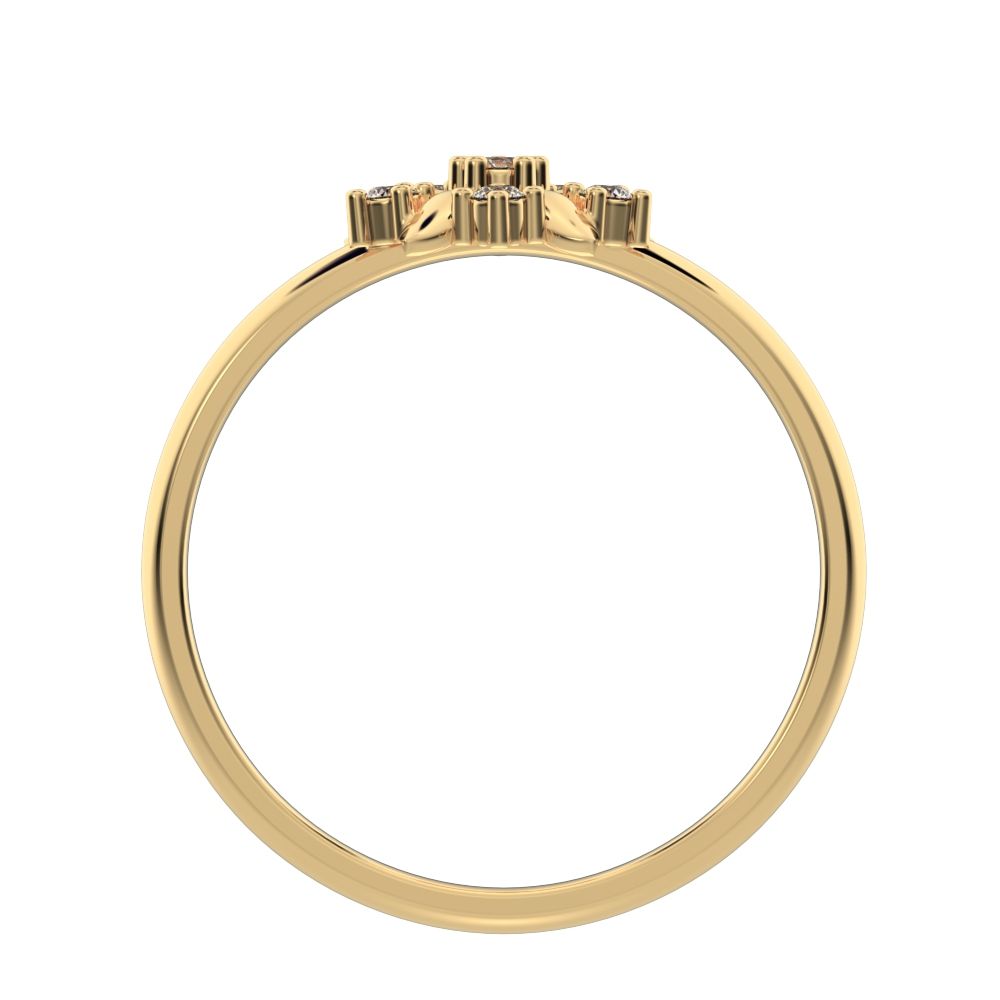 0.065 ct Round Cut Moissanite dainty Minimalist star cluster halo floral eye petal 14K / 18K Solid Yellow Gold everyday ring