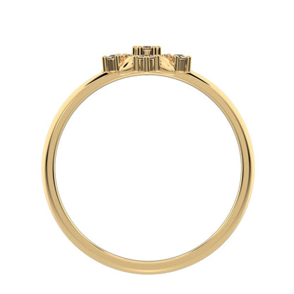 0.065 ct Round Cut Moissanite dainty Minimalist star cluster halo floral eye petal 14K / 18K Solid Yellow Gold everyday ring