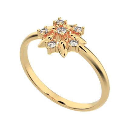 0.065 ct Round Cut Simulated Clear Diamond dainty Minimalist star cluster halo floral eye petal 14K / 18K Solid Yellow Gold everyday ring
