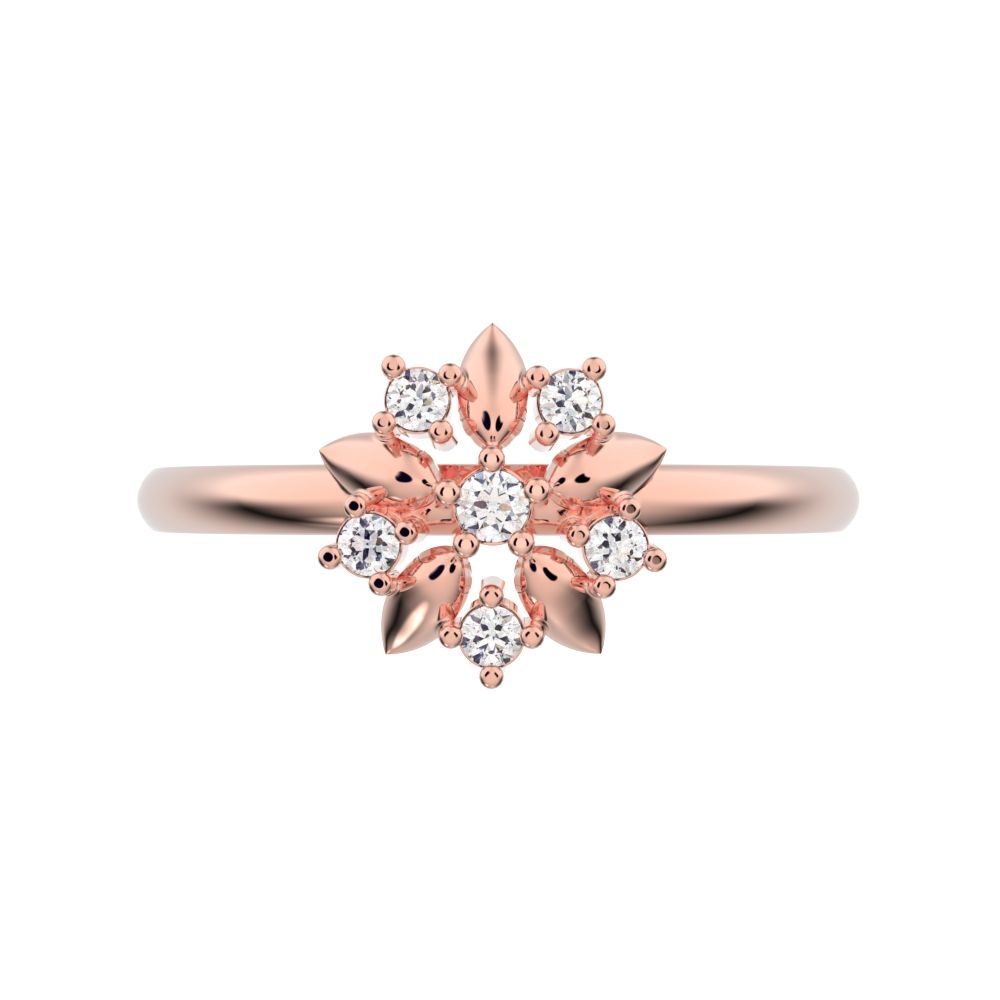 0.065 ct Round Cut Simulated Clear Diamond dainty Minimalist star cluster halo floral eye petal 14K / 18K Solid Rose Gold everyday ring
