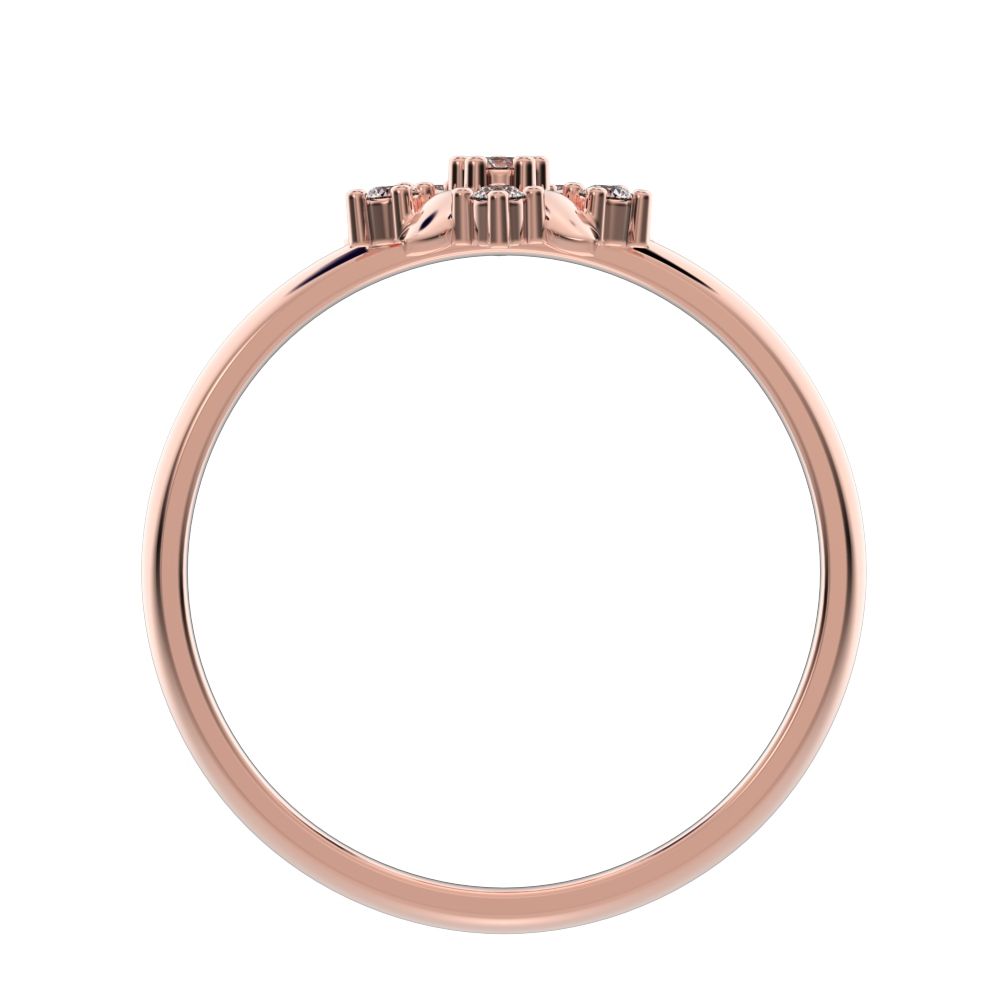 0.065 ct Round Cut Moissanite dainty Minimalist star cluster halo floral eye petal 14K / 18K Solid Rose Gold everyday ring