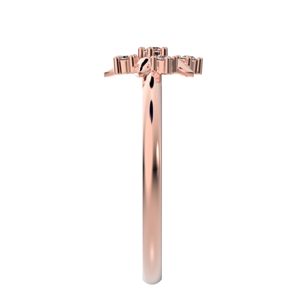 0.065 ct Round Cut Moissanite dainty Minimalist star cluster halo floral eye petal 14K / 18K Solid Rose Gold everyday ring