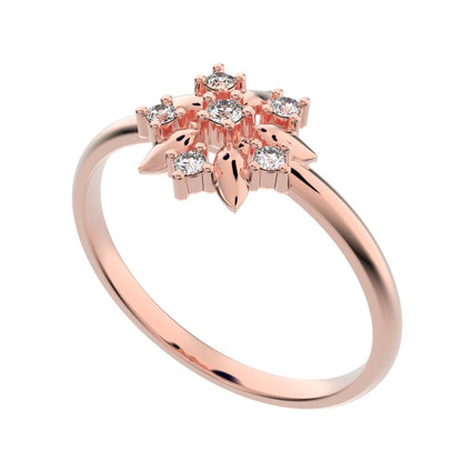 0.065 ct Round Cut Simulated Clear Diamond dainty Minimalist star cluster halo floral eye petal 14K / 18K Solid Rose Gold everyday ring