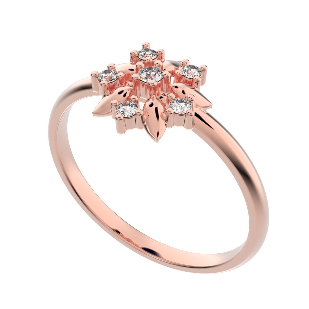 0.065 ct Round Cut Moissanite dainty Minimalist star cluster halo floral eye petal 14K / 18K Solid Rose Gold everyday ring