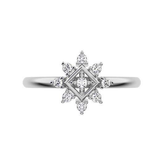 0.09 ct Round Cut Simulated Clear Diamond dainty Minimalist star cluster halo floral eye square 14K / 18K Solid White Gold everyday ring