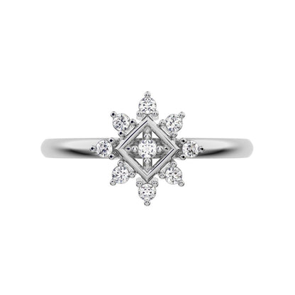 0.09 ct Round Cut Moissanite dainty Minimalist star cluster halo floral eye square 14K / 18K Solid White Gold everyday ring